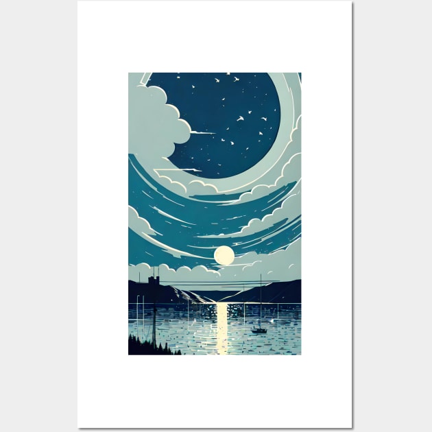 Blue Moon bay abstract line art Wall Art by PsychicLove